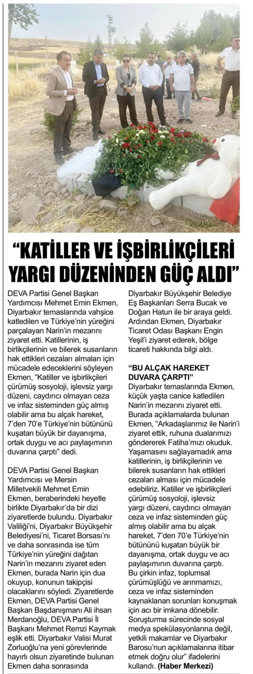 "KATİLLER VE İŞBİRLİKÇİLERİ YARGI DÜZENİNDEN GÜÇ ALDI' — gazete kupürü