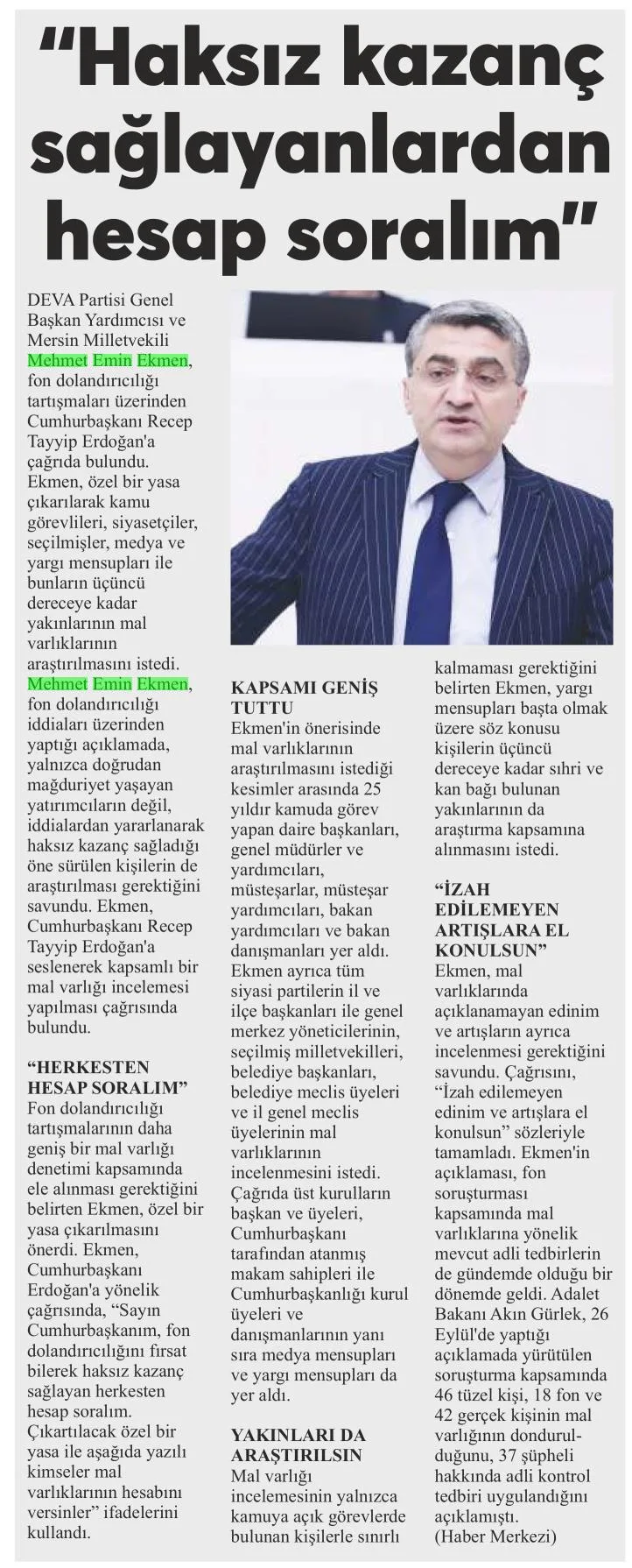 'HAKSIZ KAZANÇ SAĞLAYANLARDAN HESAP SORALIM' — gazete kupürü (2. parça)
