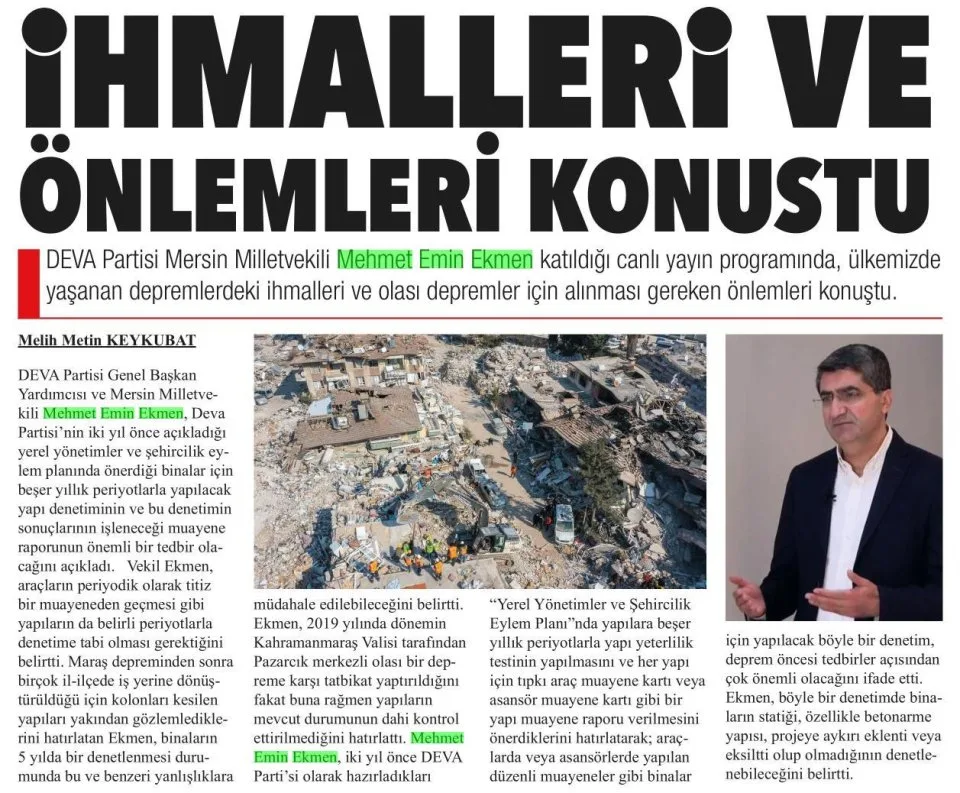 İHMALLERİ VE ÖNLEMLERİ KONUŞTU — gazete kupürü