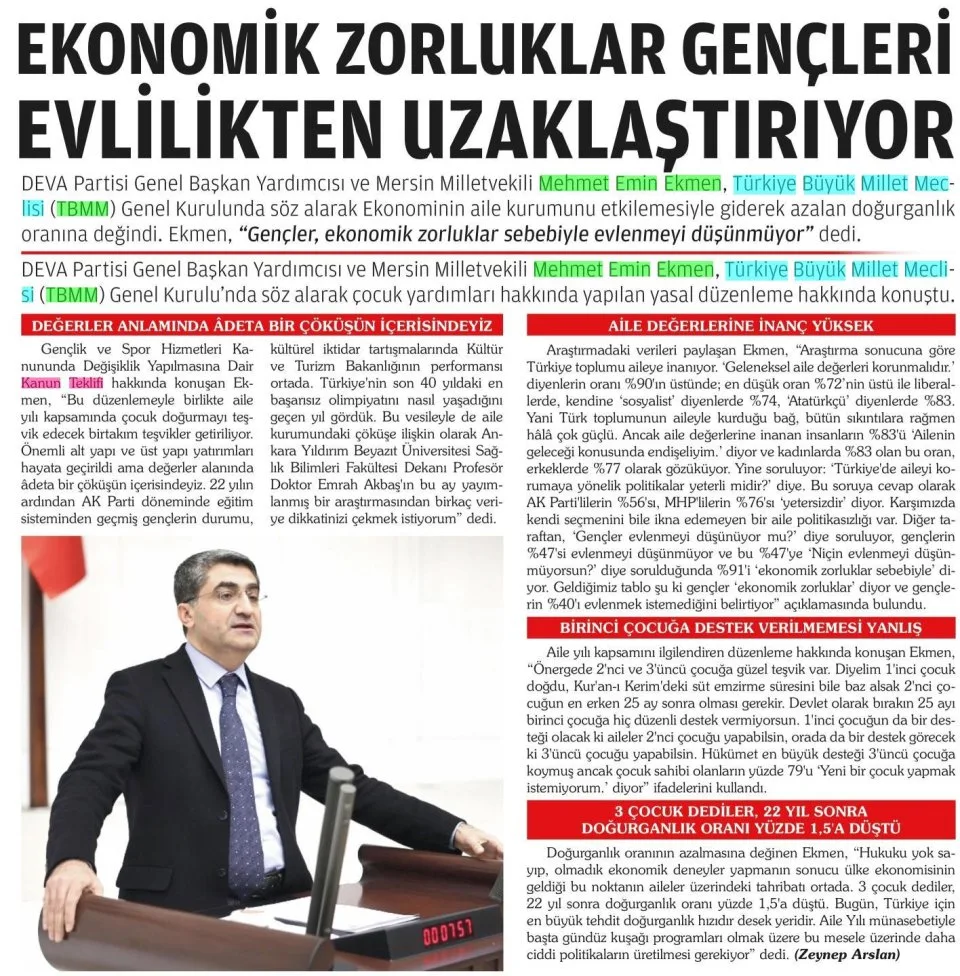 EKONOMİK ZORLUKLAR GENÇLERİ EVLİLİKTEN UZAKLAŞTIRIYOR — gazete kupürü