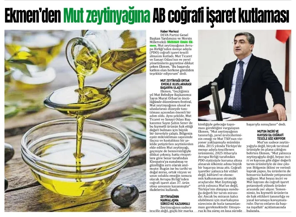 EKMENDEN MUT ZEYTİNYAĞINA AB COĞRAFİ İŞARET KUTLAMASI — gazete kupürü