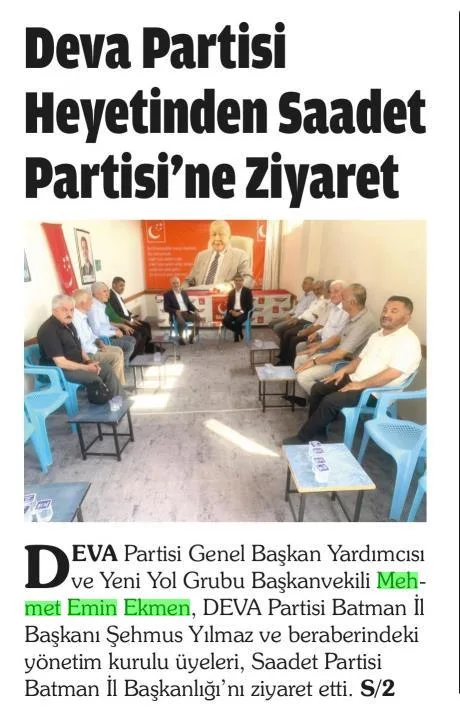 DEVA PARTİSİ HEYETİNDEN SAADET PARTİSİ'NE ZİYARET — gazete kupürü