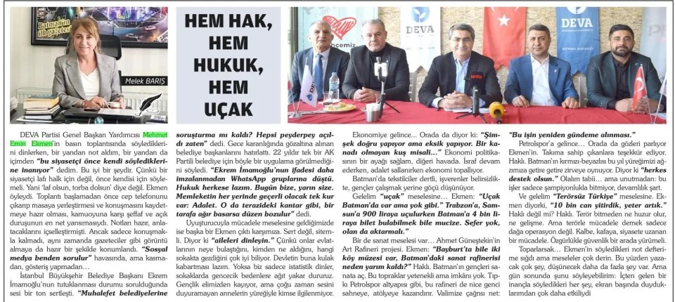 HEM HAK, HEM HUKUK, HEM UÇAK — gazete kupürü