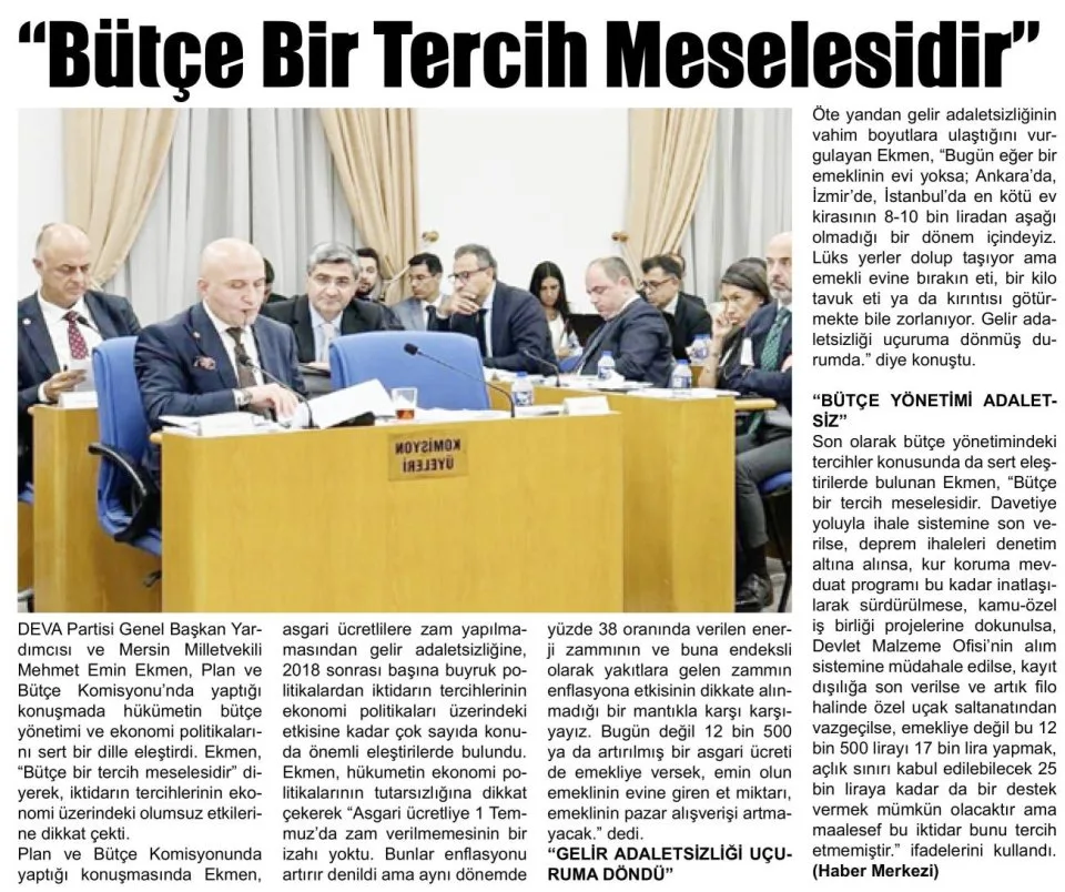 "BÜTÇE BİR TERCİH MESELESİDİR" — gazete kupürü