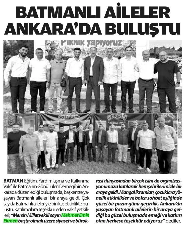 BATMANLI AİLELER ANKARA'DA BULUŞTU — gazete kupürü