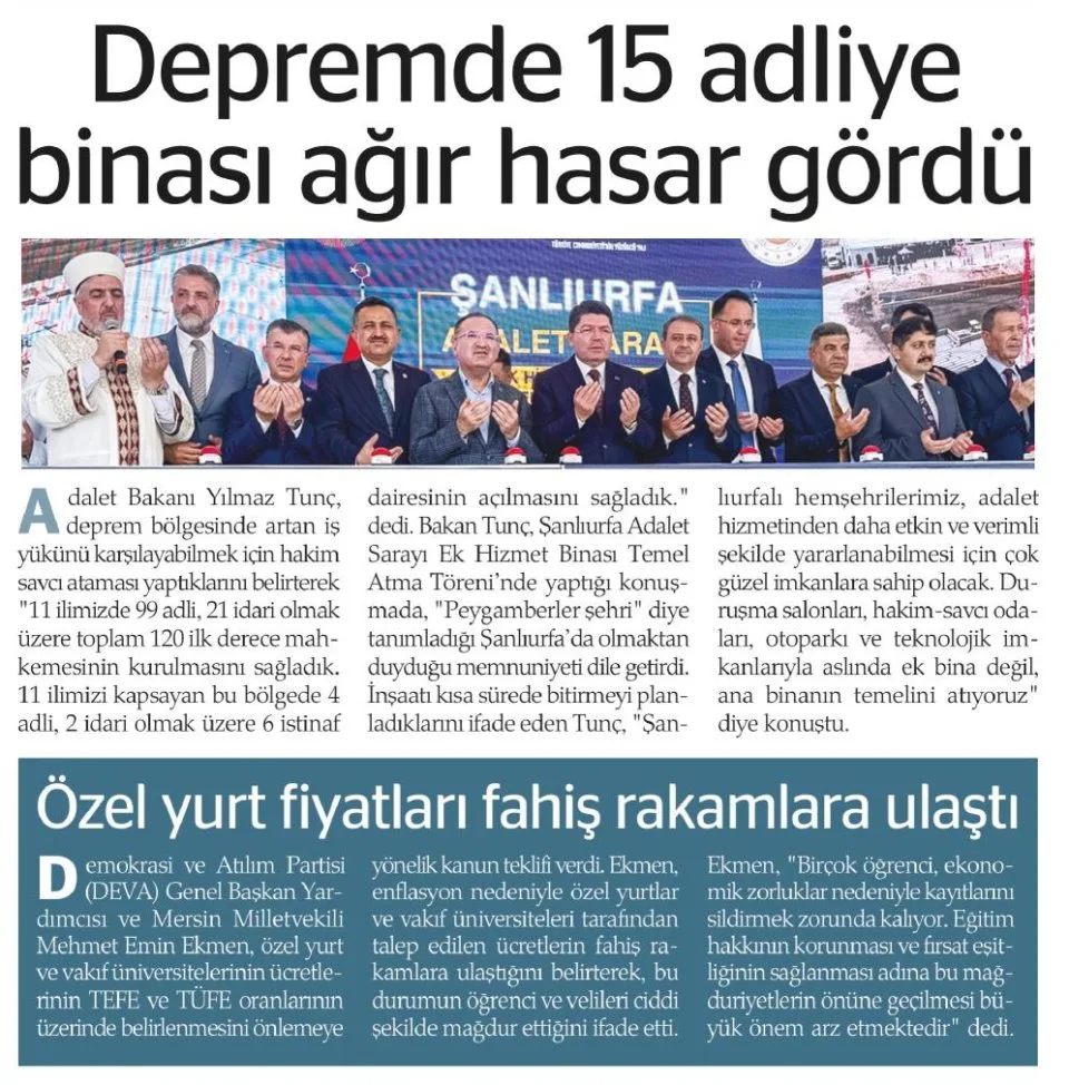 DEPREMDE 15 ADLİYE BİNASI AĞIR HASAR GÖRDÜ — gazete kupürü
