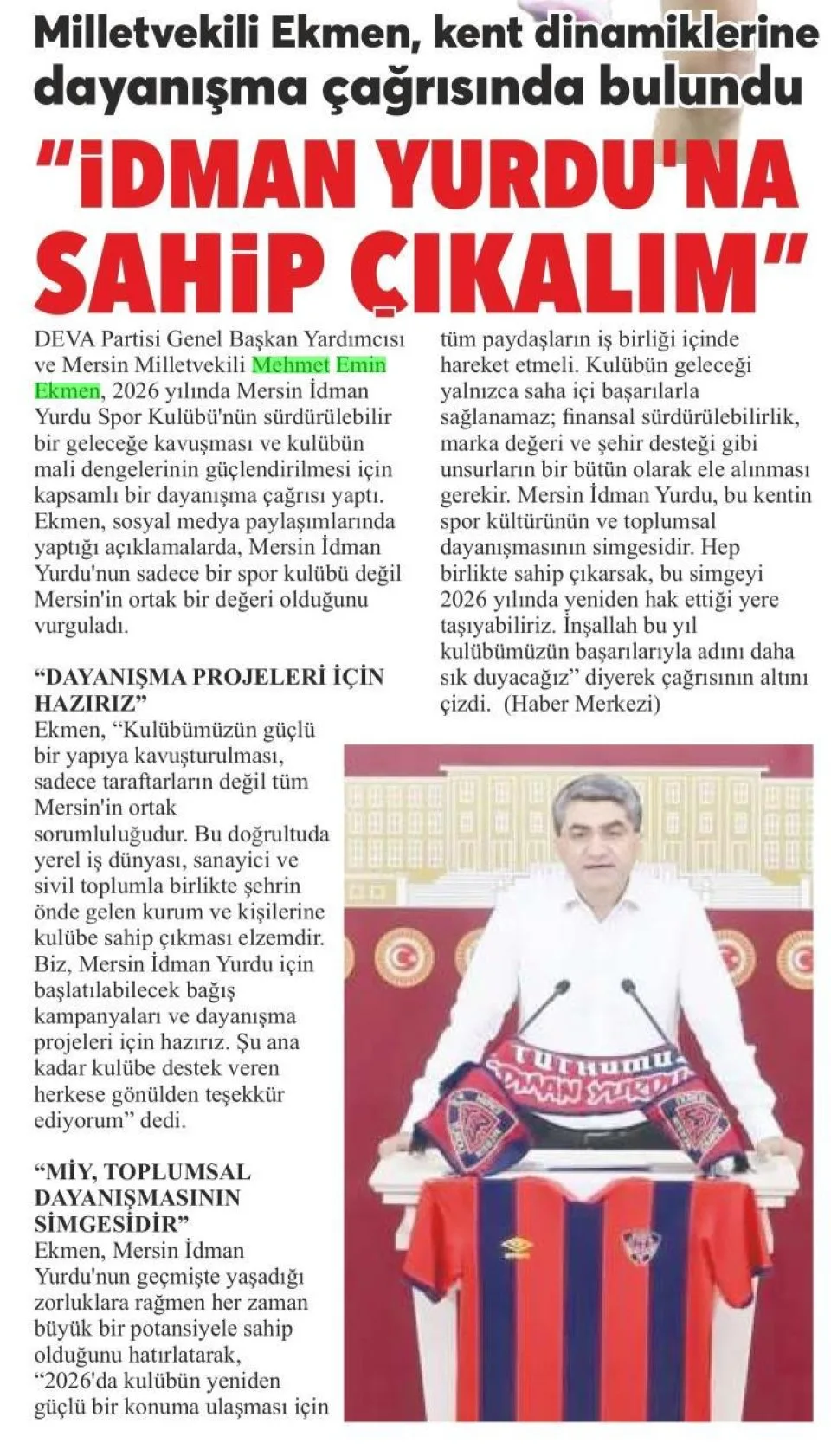 İDMAN YURDUNA SAHİP ÇIKALIM — gazete kupürü
