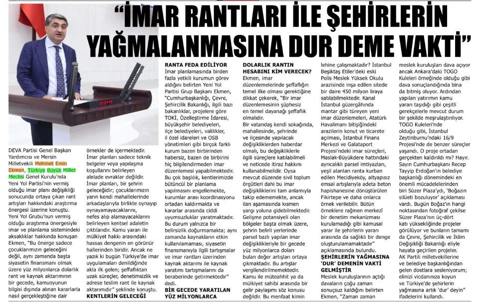 "KENTLER RANTA TESLİM EDİLİYOR" — gazete kupürü