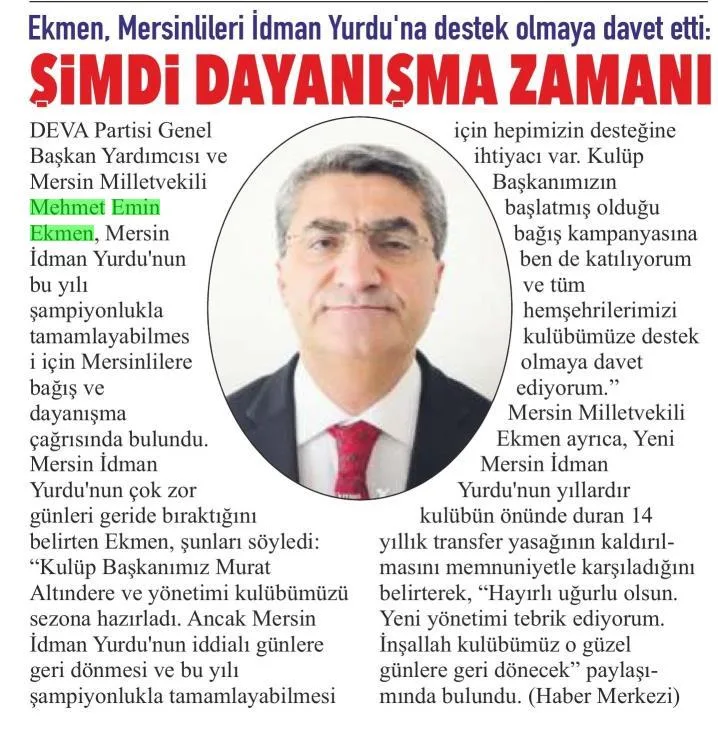 ŞİMDİ DAYANIŞMA ZAMANI — gazete kupürü