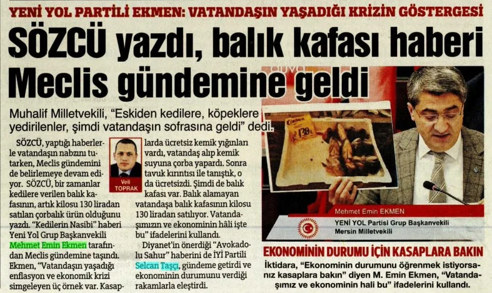 MİLLETİN HALİNİ BALIK KAFASINDAN İZLEYİN — gazete kupürü