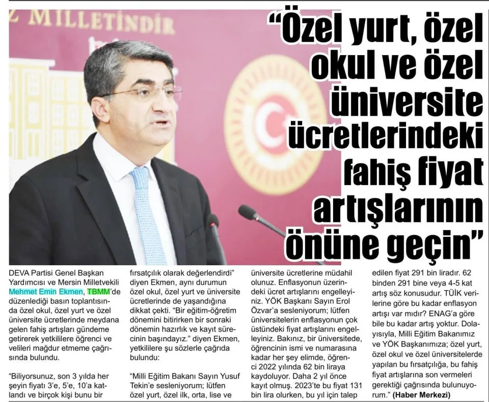 EĞİTİMDEKİ FAHİŞ FİYAT ARTŞLARININ ÖNÜNE GEÇİN — gazete kupürü