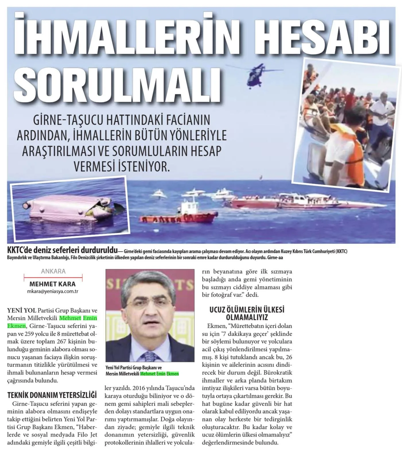 İHMALLERİN HESABI SORULMALI — gazete kupürü (2. parça)