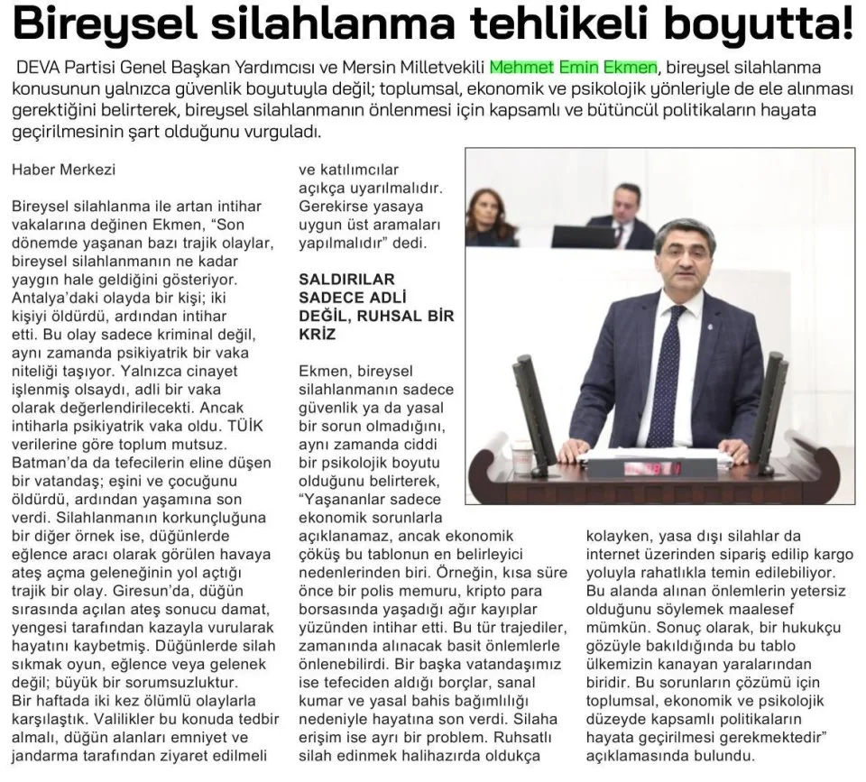 BİREYSEL SİLAHLANMA TEHLİKELİ BOYUTTA! — gazete kupürü