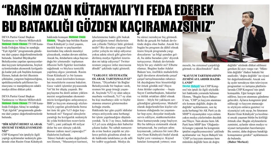 RASİM OZAN KÜTAHYALIYI FEDA EDEREK BU BATAKLIĞI GÖZDEN KAÇIRAMAZSINIZ — gazete kupürü