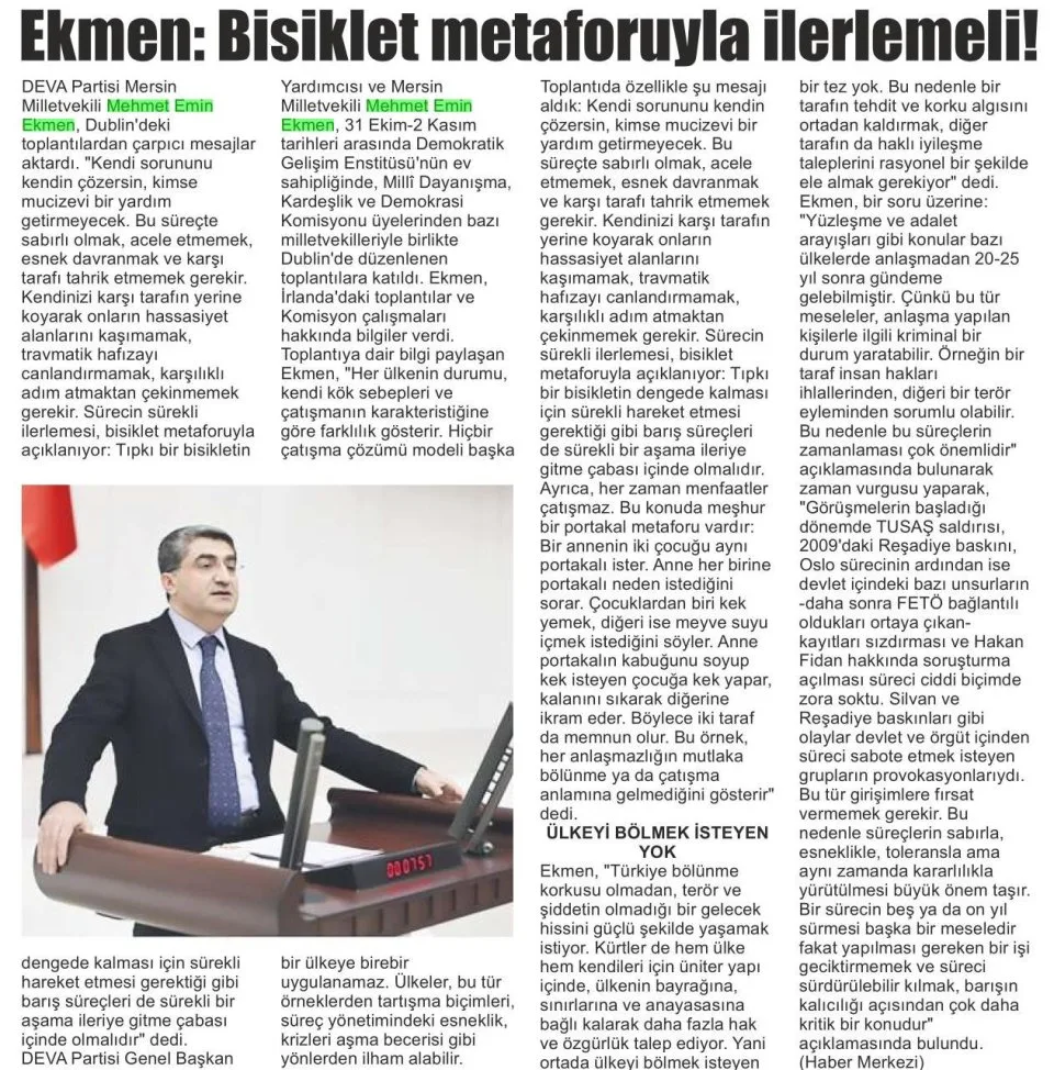 EKMEN,BİSİKLET METAFORUYLA İLERLEMELİ — gazete kupürü