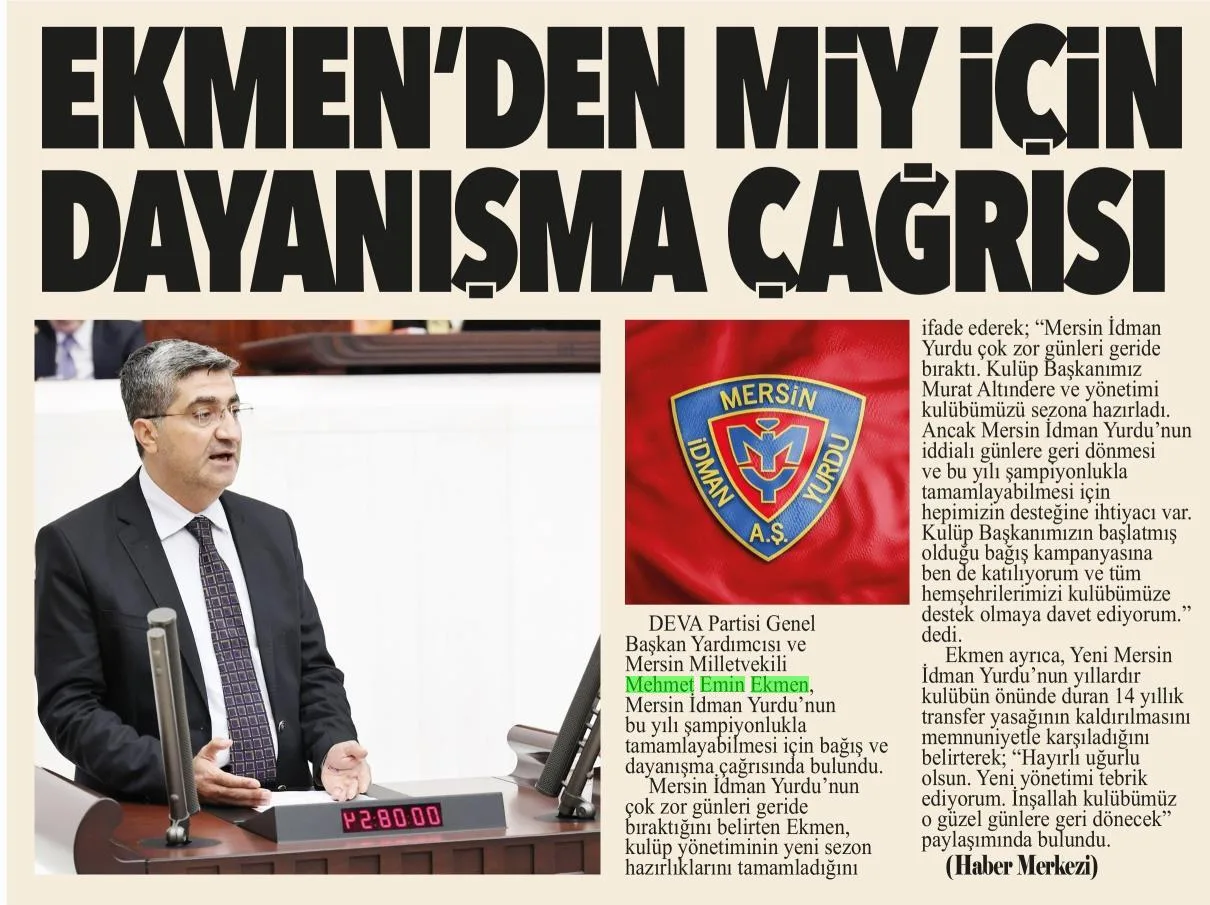 EKMEN'DEN MİY İÇİN DAYANIŞMA ÇAĞRISI — gazete kupürü