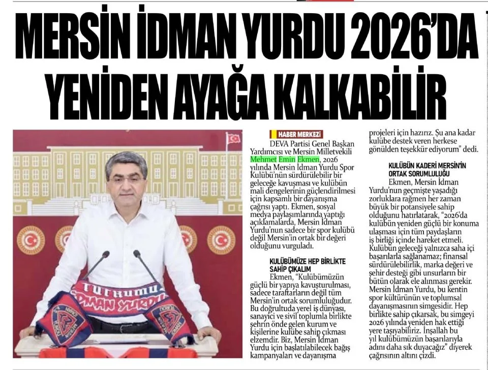 MERSİN İDMANYURDU 2026'DA YENİDEN AYAĞA KALKABİLİR — gazete kupürü