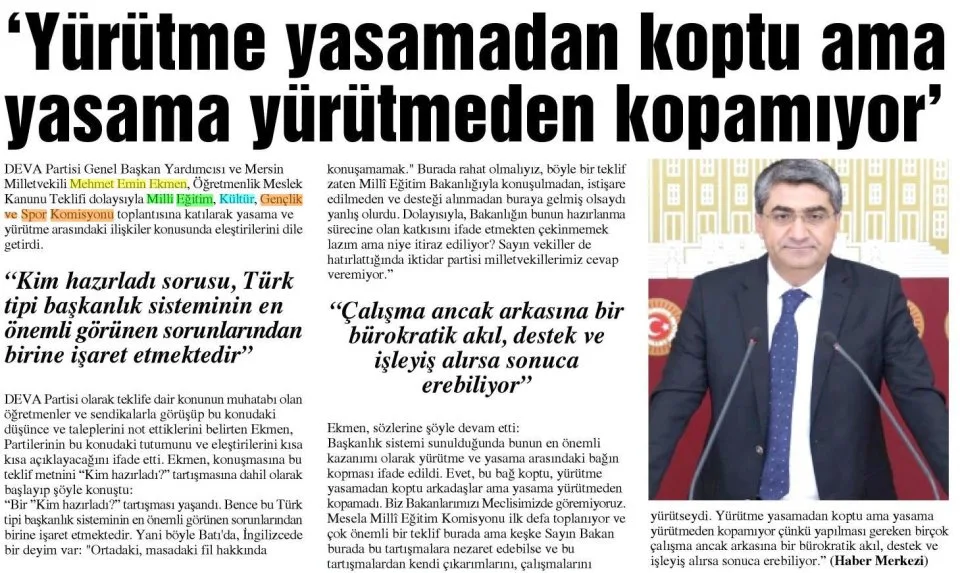'YÜRÜTME YASAMADAN KOPTU AMA YASAMA YÜRÜTMEDEN KOPAMIYOR' — gazete kupürü