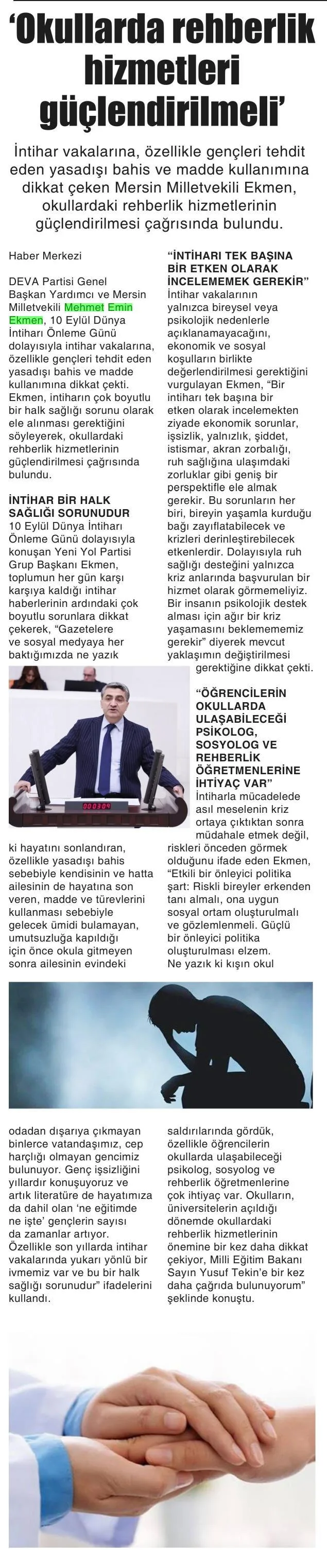 OKULLARDAKİ REHBERLİK HİZMETLERİ GÜÇLENDİRİLMELİ — gazete kupürü (2. parça)
