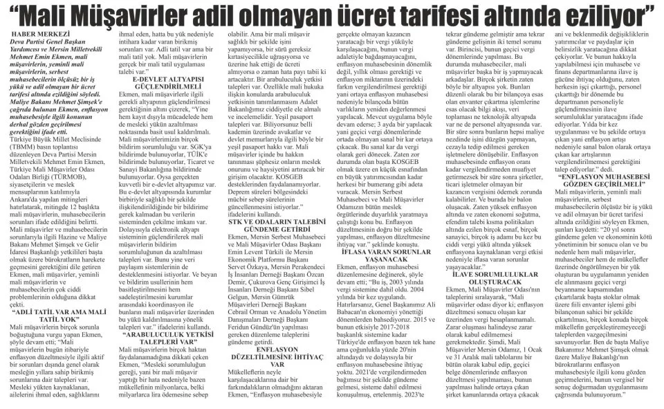 ''MALİ MÜŞAVİRLER ADİL OLMAYAN ÜCRET TARİFESİ ALTINDA EZİLİYOR" — gazete kupürü