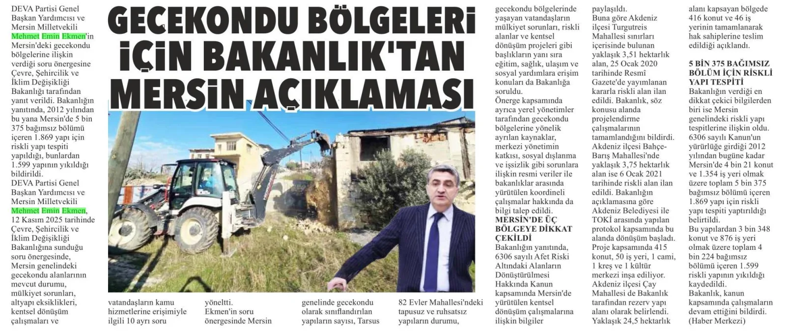 MERSİN'DE BİN 599 RİSKLİ YAPI YIKILDI — gazete kupürü (2. parça)