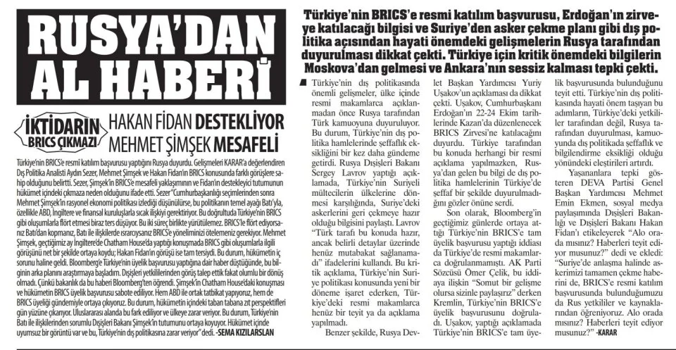 RUSYA'DAN AL HABERİ — gazete kupürü
