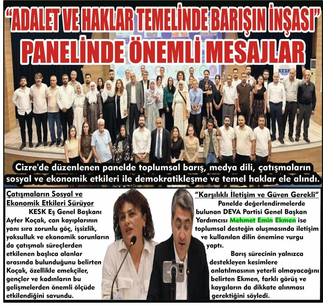 ADALET VE HAKLAR TEMELİNDE BARIŞIN İNŞASI PANELİNDE ÖNEMLİ MESAJLAR — gazete kupürü
