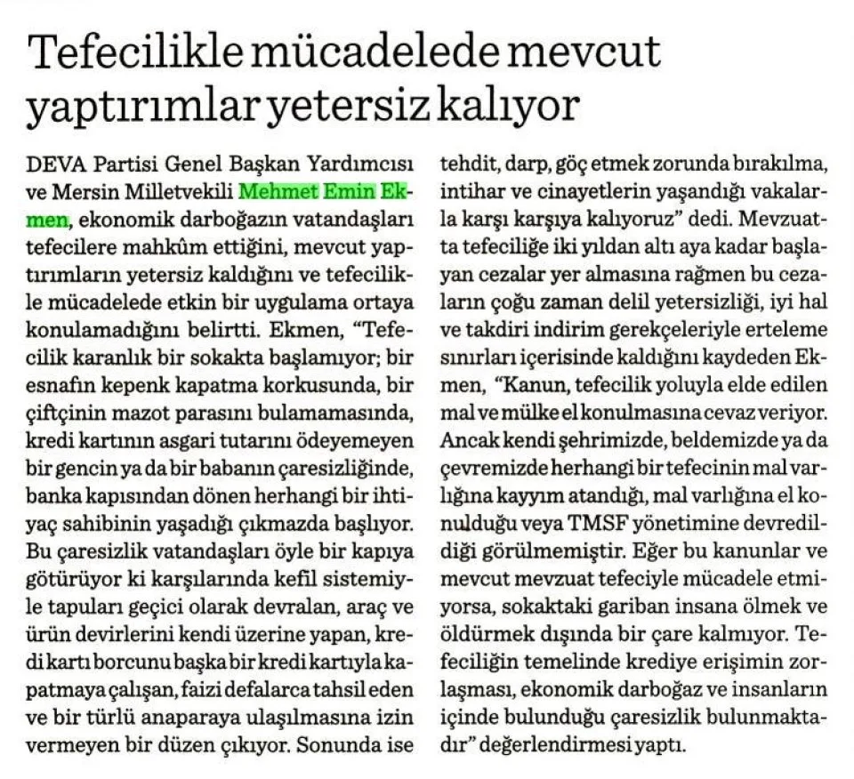 TEFECİLİKLE MÜCADELEDE MEVCUT YAPTIRIMLAR YETERSİZ KALIYOR — gazete kupürü