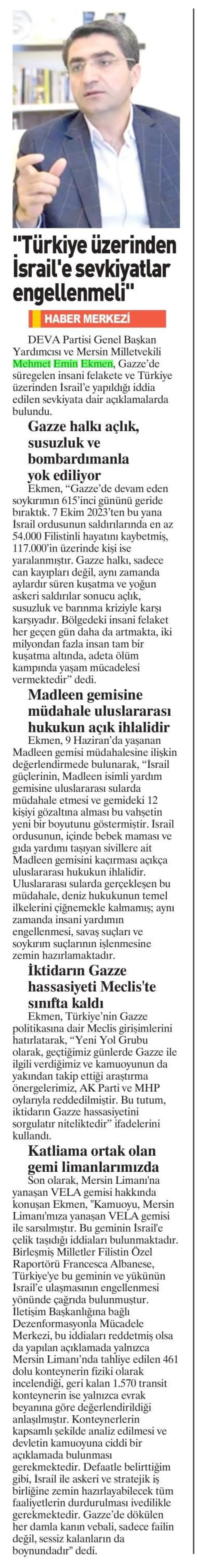 "SEVKIYATLAR ENGELLENMELİ" — gazete kupürü