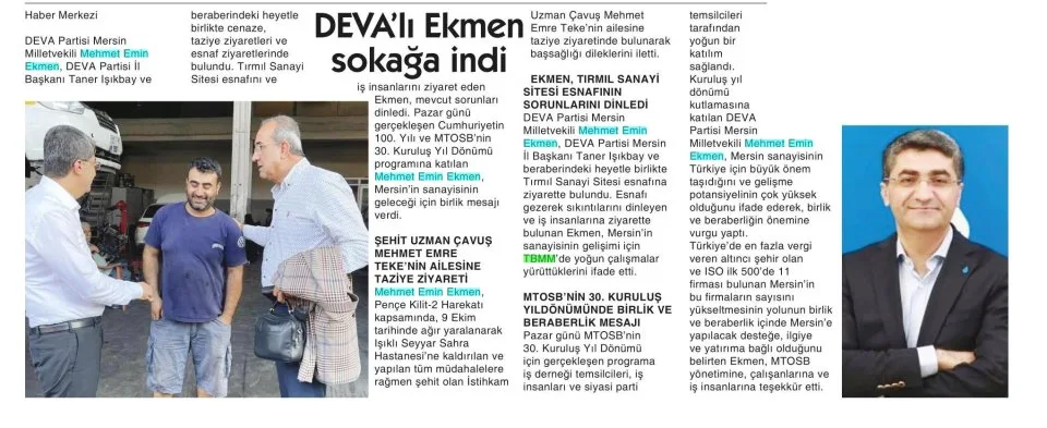 DEVA LI EKMEN SOKAĞA İNDİ — gazete kupürü