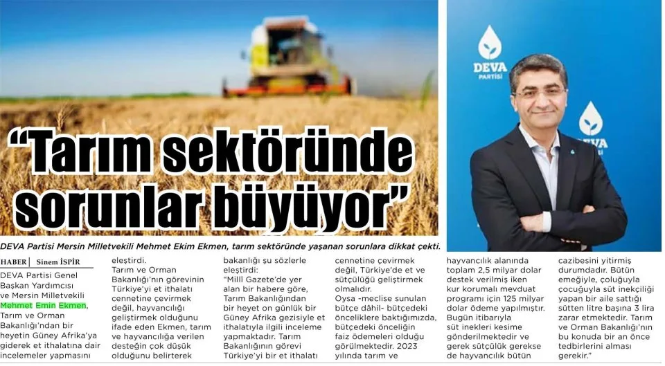 TARIM SEKTÖRÜNDE SORUNLAR BÜYÜYOR — gazete kupürü