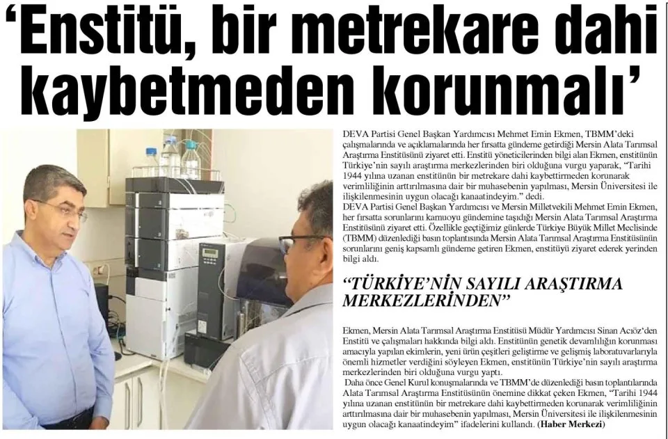 'ENSTİTÜ, BİR METREKARE DAHİ KAYBETMEDEN KORUNMALI' — gazete kupürü