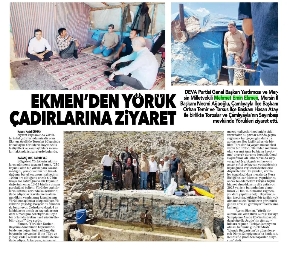 EKMEN'DEN YÖRÜK ÇADIRLARINA ZİYARET — gazete kupürü