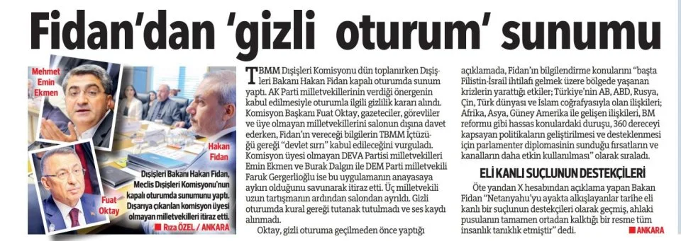 FİDAN DAN 'GİZLİ OTURUM'SUNUMU — gazete kupürü