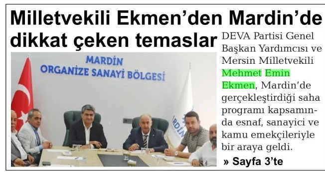 MİLLETVEKİLİ EKMEN'DEN MARDİN'DE DİKKAT ÇEKEN TEMASLAR — gazete kupürü