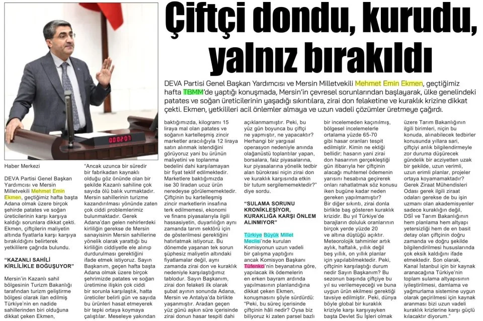 SAHİLDE KİRLİLİK, ÜRETİİDE PERİŞANLIK — gazete kupürü