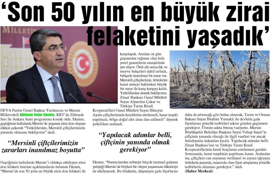 SON 50 YILIN EN BÜYÜK ZİRAİ FELAKETİNİ YAŞADIK — gazete kupürü