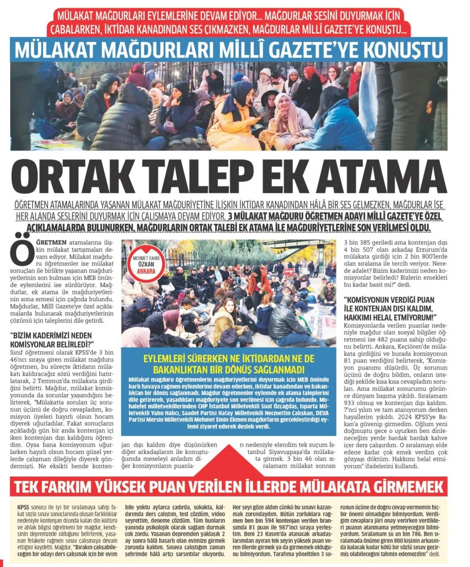 ORTAK TALEP "EK ATAMA" — gazete kupürü