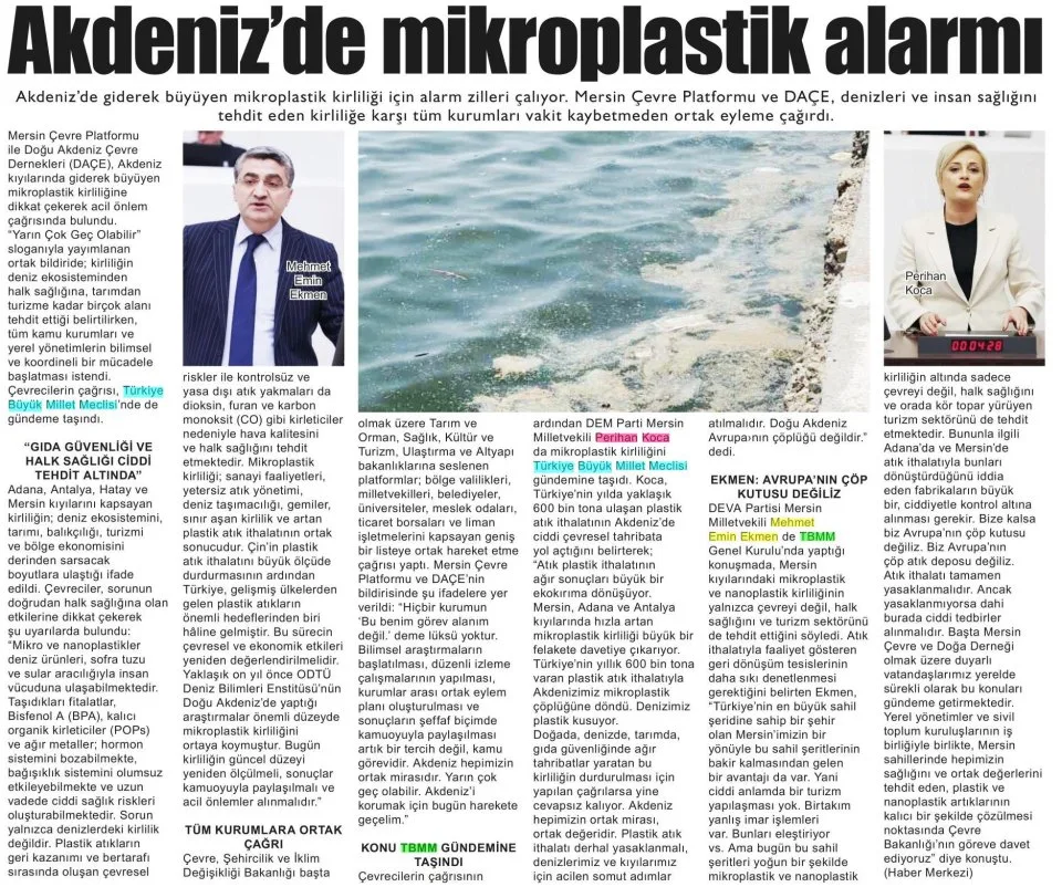 AKDENİZ PLASTİK KUSUYOR — gazete kupürü