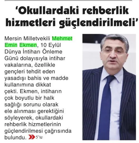 OKULLARDAKİ REHBERLİK HİZMETLERİ GÜÇLENDİRİLMELİ — gazete kupürü