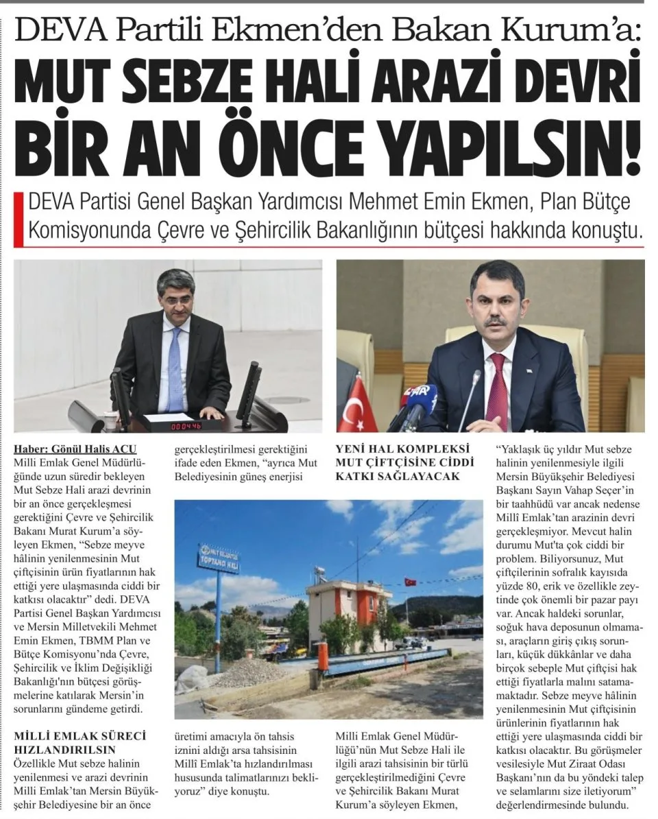BİR AN ÖNCE YAPILSIN! — gazete kupürü
