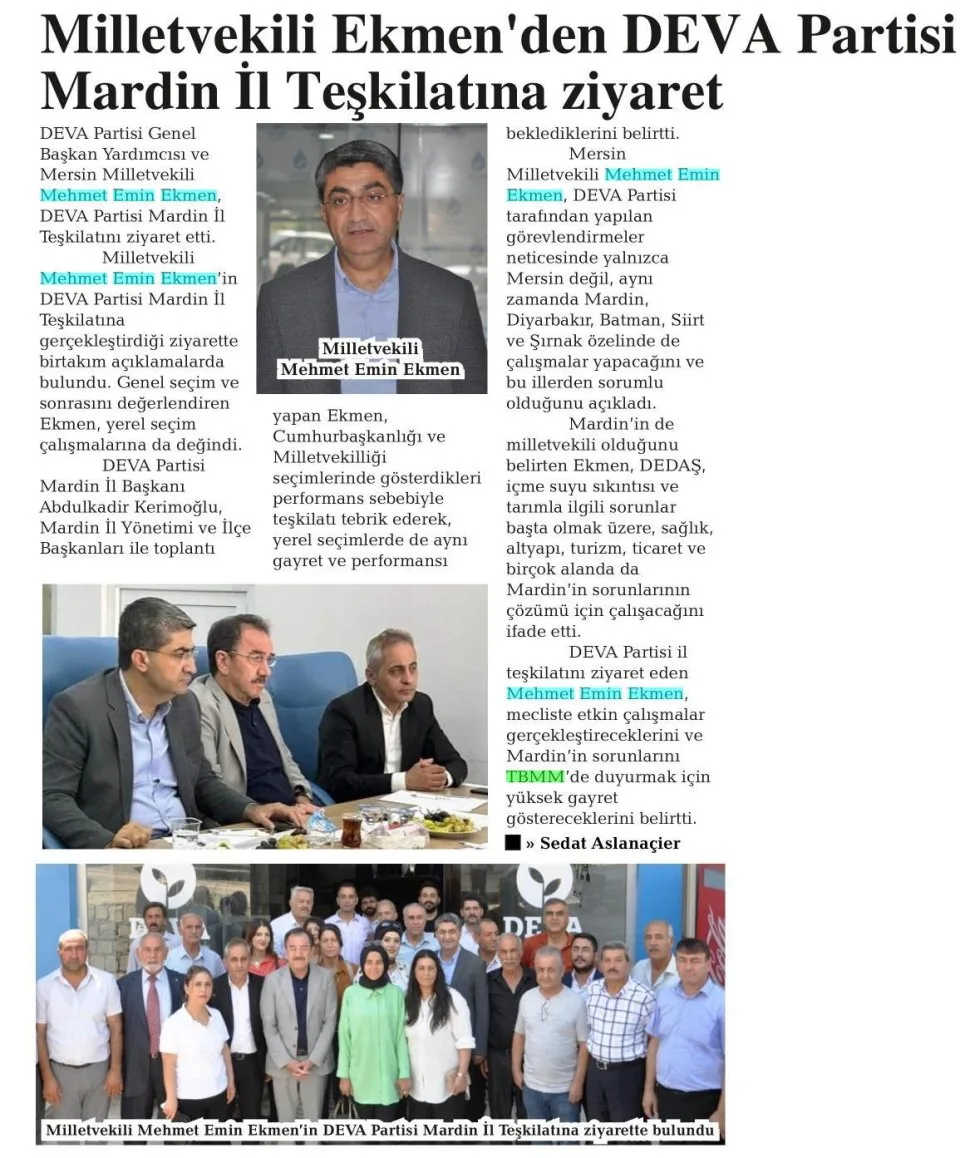 EKMEN'DEN MARDİN DEVA PARTİSİNE ZİYARET — gazete kupürü