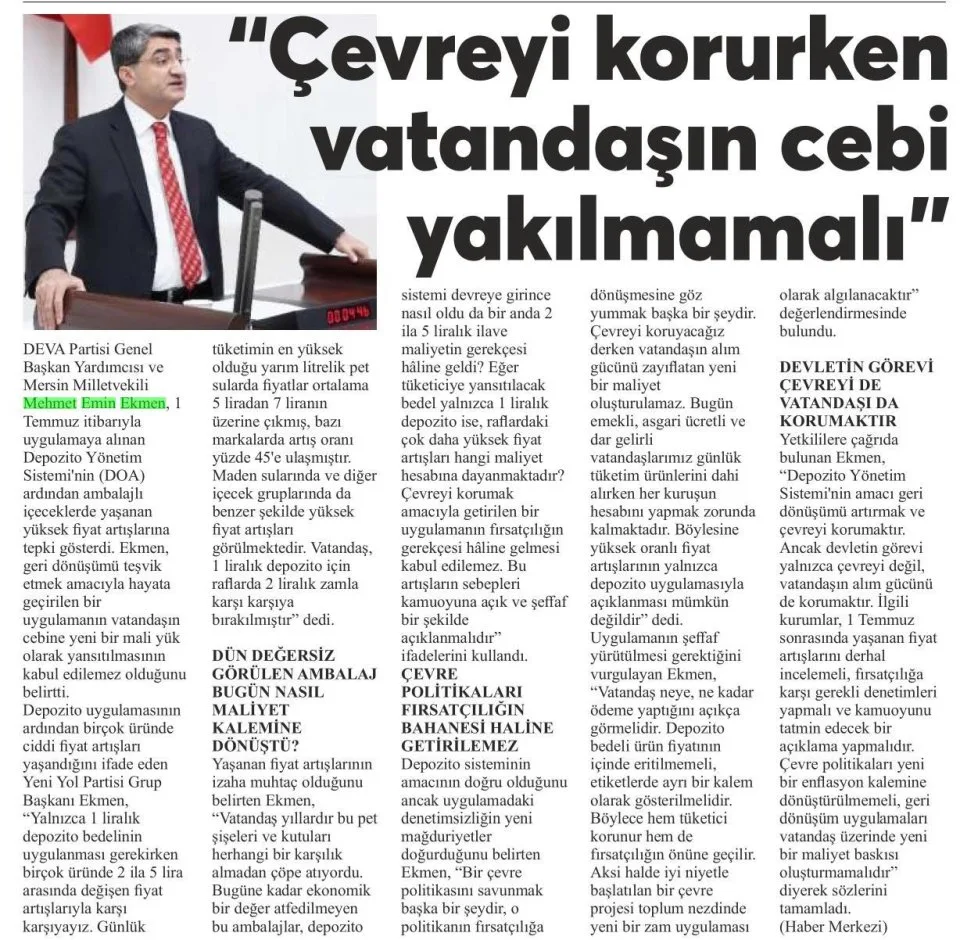 DEPOZİTODA ŞEFFAFLIK ÇAĞRISI — gazete kupürü