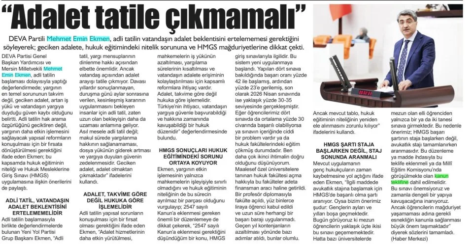''ADALET ARAYIŞI TATİLE ÇIKMIYOR'' — gazete kupürü
