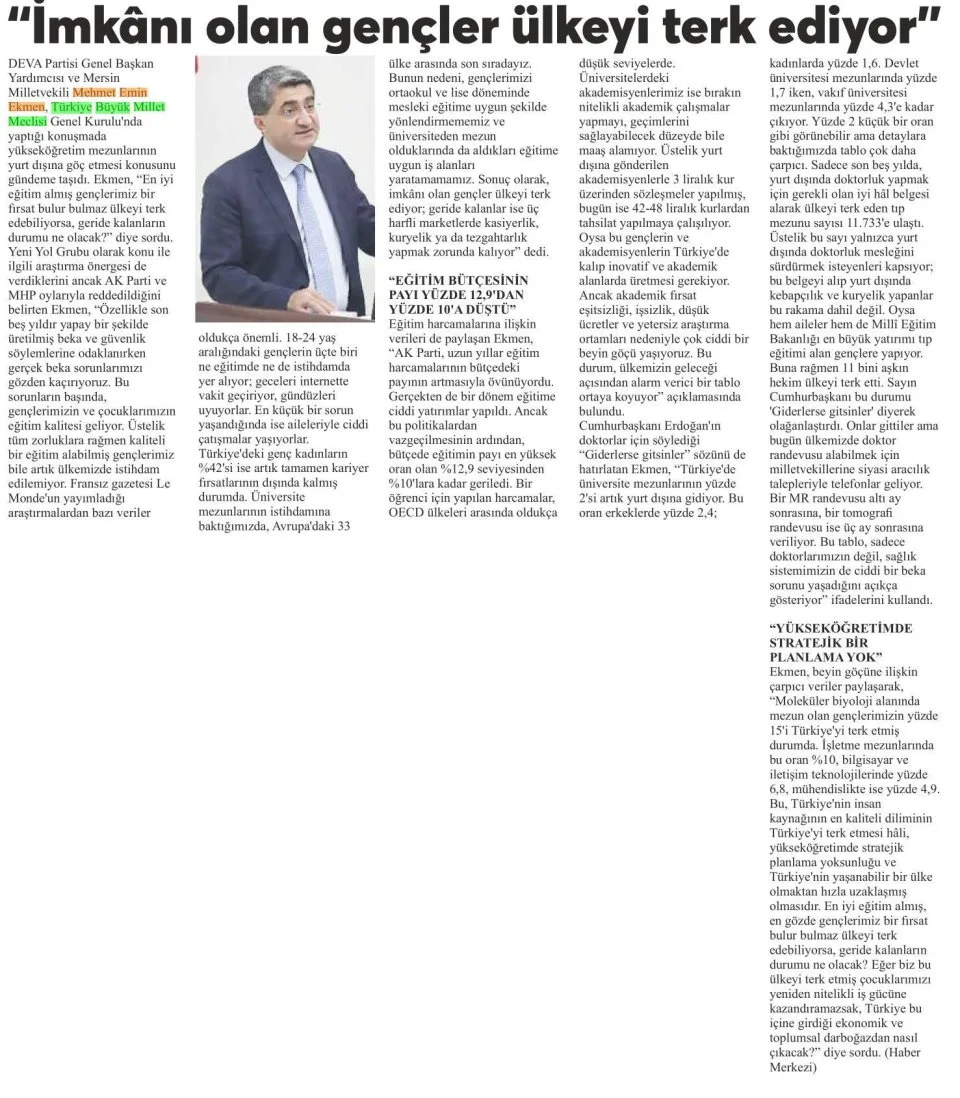 İMKANI OLAN GENÇLER ÜLKEYİ TERK EDİYOR — gazete kupürü