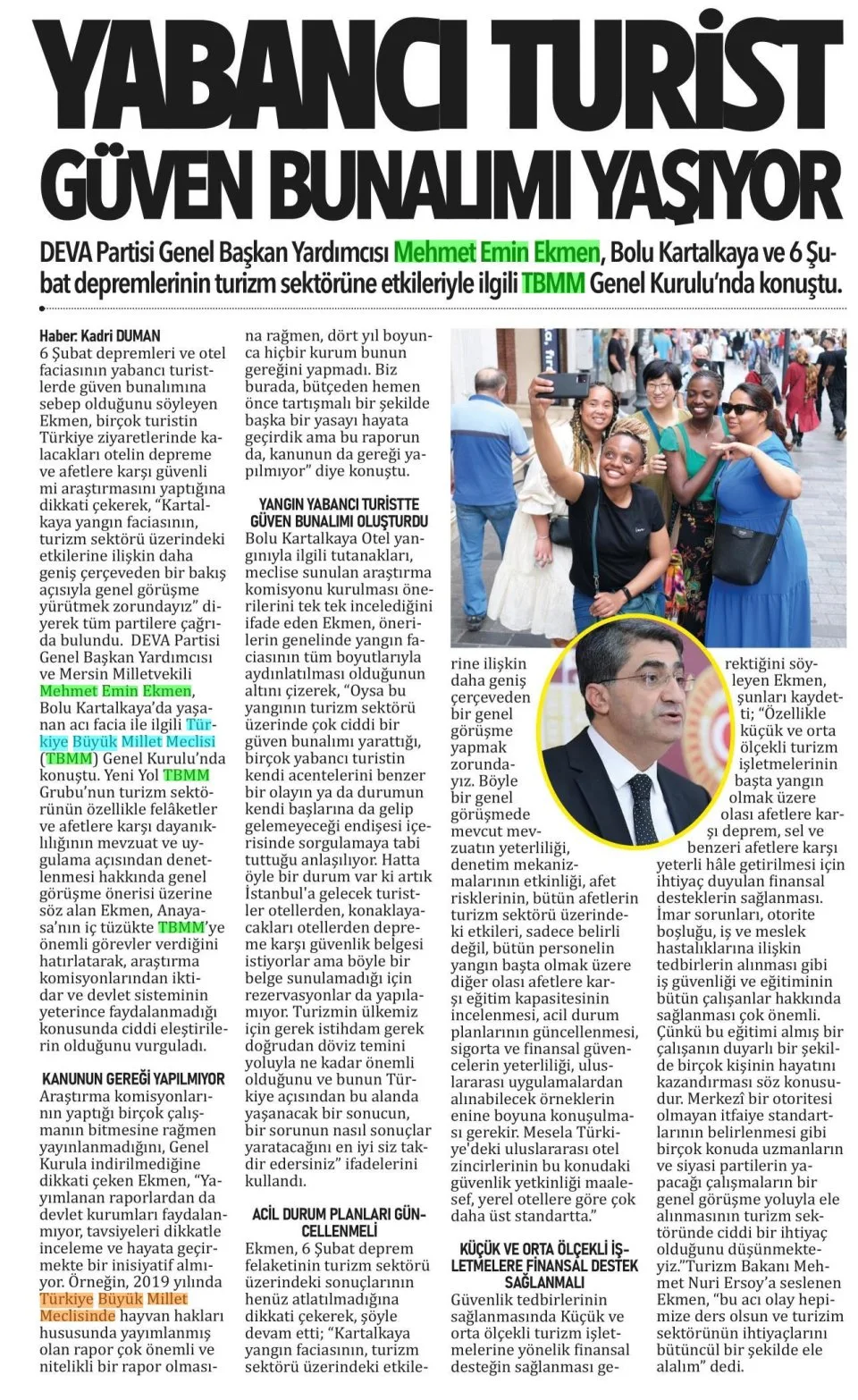 YABANCI TURİST GÜVEN BUNALIMI YAŞIYOR — gazete kupürü