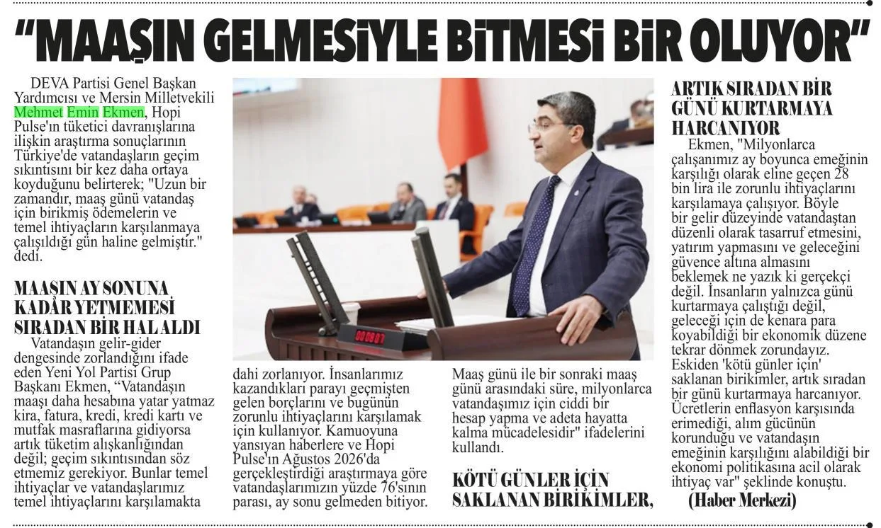 "MAAŞIN GELMESİYLE BİTMESİ BİR OLUYOR" — gazete kupürü
