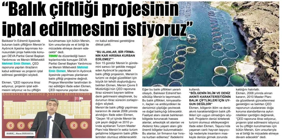 GPİİK ÇİFTLİĞİ PROJESİNİN İPTAL EDİLMESİNİ İSLİYORUZ" — gazete kupürü
