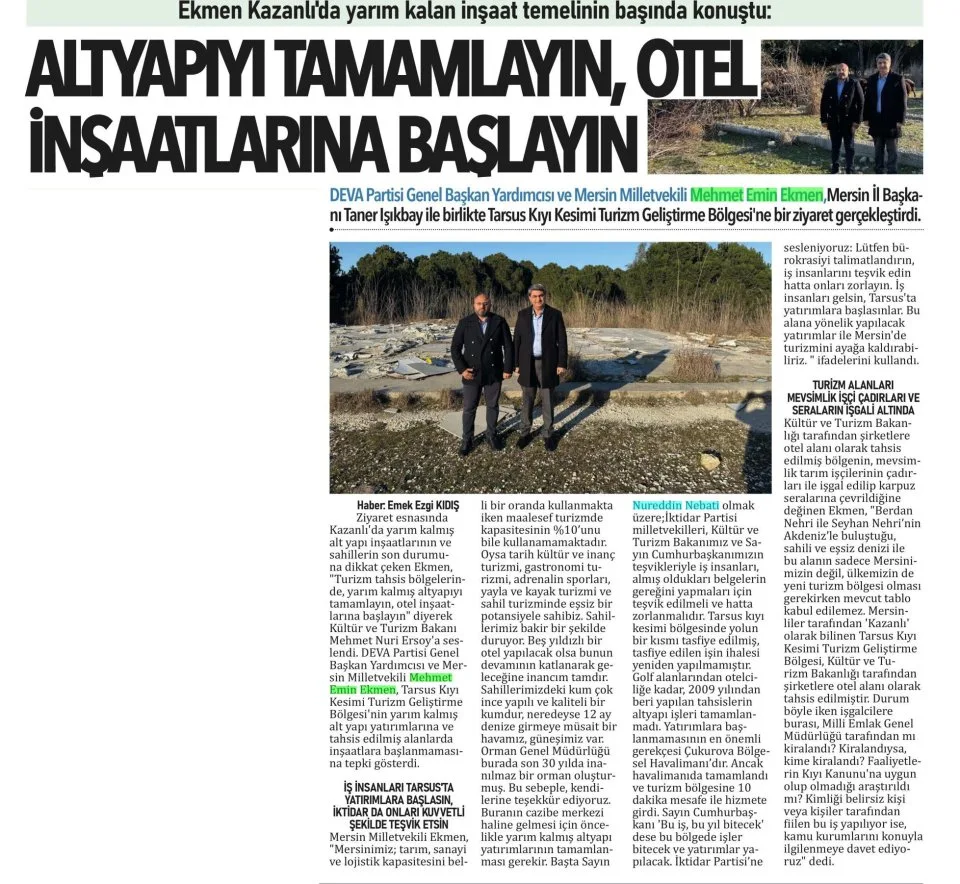 ALTYAPI TAMAMLAYIN OTEL İNŞAATLARINA BAŞLAYIN — gazete kupürü