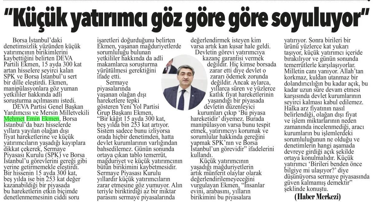 "KÜÇÜK YATIRIMCI GÖZ GÖRE GÖRE SOYULUYOR" — gazete kupürü